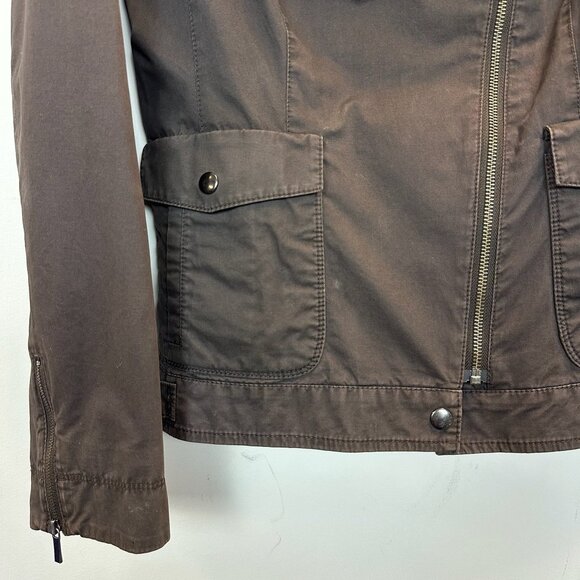 Banana Republic Moto Jacket Brown Cotton Twill Asymmetrical Full Zip Medium - Picture 5 of 11